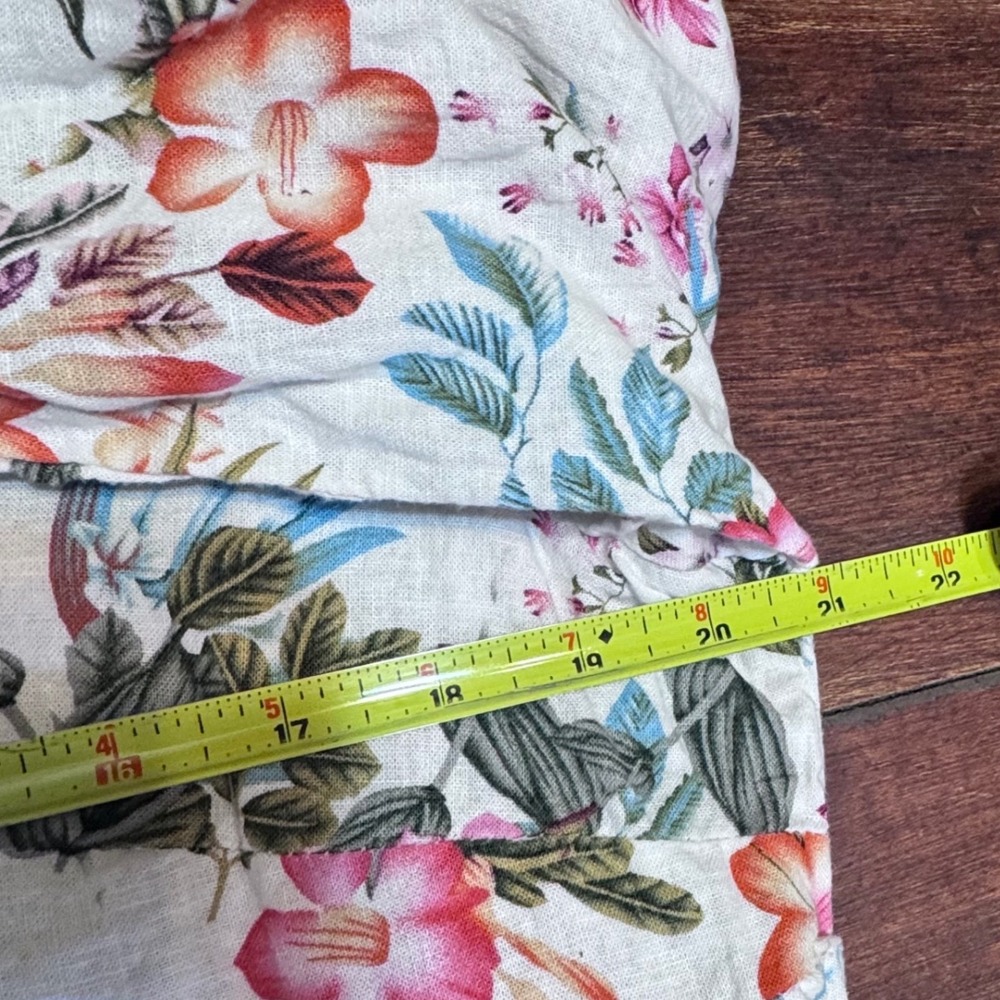 Saint Tropez West Floral Linen Blend Babydoll Top 1X Pink White Roll Tab Sleeve‎ - Picture 5 of 14